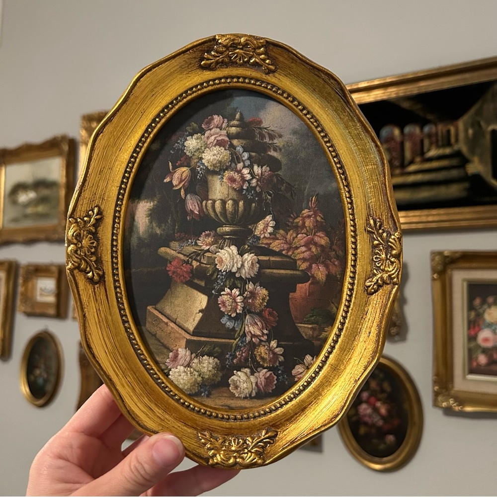 Vintage Ornate Gilded Oval Floral Wall Art Print